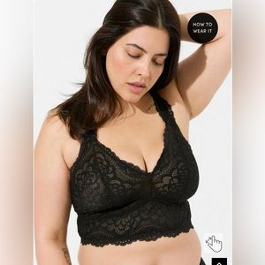 NWT Torrid Black Lace Solid Racerback Bralette size XL